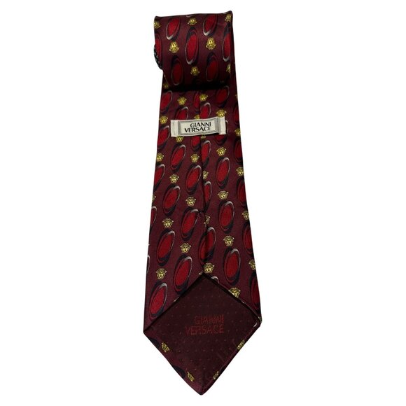 Gianni Versace Red Silk Tie With Gold Medusa & Black Pattern - Picture 2 of 4